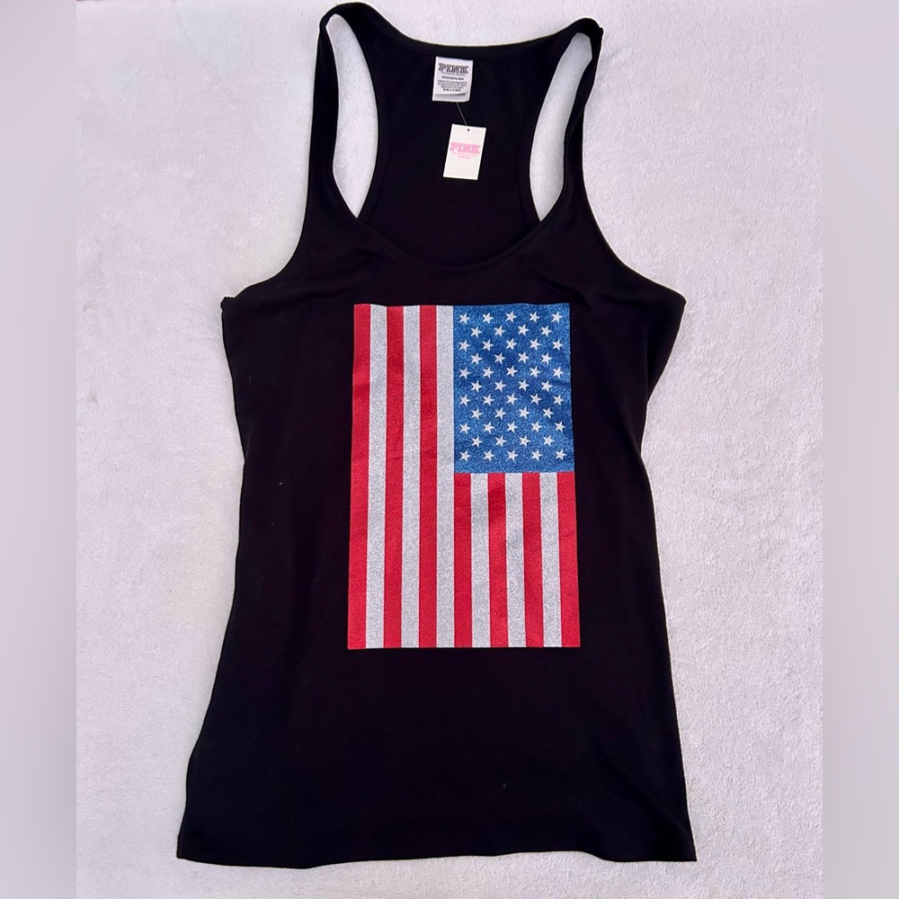 NWT Victorias Secret PINK Sequin American Flag Tank Top Sz. Small